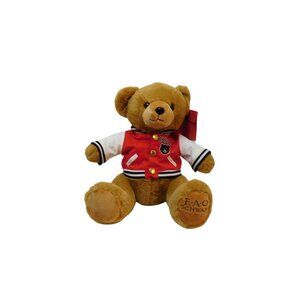 FAO Schwarz 2019 Brown Teddy Bear 13" Plush Letterman Jacket  Stuffed Animal.